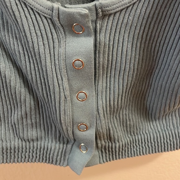 Aerie Blue Ribbed Button-Front Bra - Picture 2 of 5